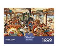 Cowboy Train Robbery Chaos Wooden Jigsaw Puzzle Waterproof 1000 Piece Puzzles for Adults Challenging And Brainteasing Home Decoration