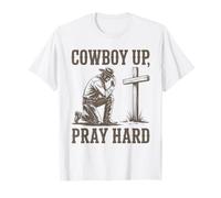 Cowboy Up Pray Hard Christian Rodeo Faith Western T-Shirt