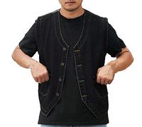 Cowboy Waistcoat Men Black, Waistcoats For Men Casual Motorcycle Coat Plus Size Denim Vest Button Denim Vest Vintage Washed Denim Jacket Durable Biker Vest Abrasion-Resistant Bodywarmer Gilet