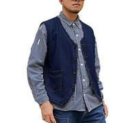 Cowboy Waistcoat Men Black, Waistcoats For Men Casual Motorcycle Coat Plus Size Denim Vest Button Denim Vest Vintage Washed Denim Jacket Durable Biker Vest Abrasion-Resistant Bodywarmer Gilet