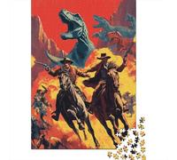 Cowboy Wearing A Wide1000 Piece Impossible for Adults Games Gifts Kids Challenge JigsawBrimmed Hat And Tyrannosaurus Rex