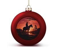 Cowboy West Christmas Tree Ornaments 4CM Shatterproof Pc Plastic Balls with Lanyard Baubles Hanging Christmas Ball Ornaments for Xmas Tree Holiday Party Wedding Home Decorations