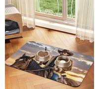 Cowboy West Dog Food Mats for Floors, 16x24 Inch Non-Slip Super Absorbent Pet Food Mat, Dishwasher Dog Mat for Food and Water, Cute Rubber Quick Dry Pet Feeding Mat for Dogs Puppy Cats