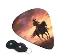 Cowboy West Guitar Picks 6 Pack with Leather Guitar Pick Holder Keychain, Plectrum Key Fob Cases Bag, Abstract Art Plectrum for Acoustic Electric Guitar, Ukulele 0.71mm