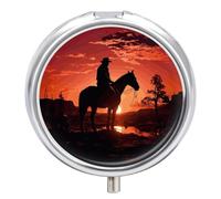 Cowboy West Pill Case Metal Round Portable Pill Box,Waterproof Travel Pills Organizer Vitamins Medicine Storage Box for Travel Or Daily