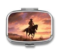 Cowboy West Pill Organizer Small Pill Box with Two Compartments Pill Case Metal Medicine Organizer Portable Medicine Box Holder Medication Holder Travel Pill Container