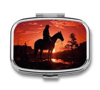 Cowboy West Pill Organizer Small Pill Box with Two Compartments Pill Case Metal Medicine Organizer Portable Medicine Box Holder Medication Holder Travel Pill Container