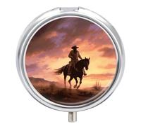 Cowboy West Portable Pill Box Metal Round Waterproof Travel Pill Organizer Vitamins Medication Storage Box for Travel or Daily Use