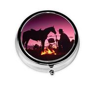 Cowboy West Print Round Pill Organizer 3 Compartment Pill Box Portable Medicine Pill Case for Outdoor Travel