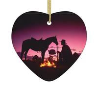 Cowboy West Printed decorative ornaments, ceramic heart-shaped ornaments, can be hung on Christmas trees and fireplaces