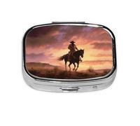 Cowboy West Round Square Pill Case - 2 Daily Compartment Liver Oil Storage Box for Pocket Bag Liver Oil Storage Box