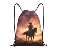 Cowboy West Sack Backpack Foldable Drawstring Gym Unisex Gym String Bag For School Holidays Hunting 39X46Cm