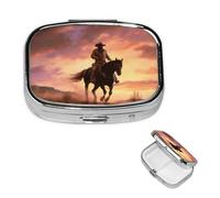 Cowboy West Square Pill Box 2 Compartments Handbag Pocket Pill Box Portable Travel Metal Pill Box for Medicine Vitamins Fish Oil Unique Gift