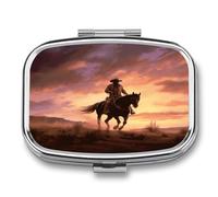 Cowboy West Square Portable Travel Pill Organizer for Small Pills, 2 Compartments, Metal Medicine Box, Sealed Pill Container, Vitamin Organizer and