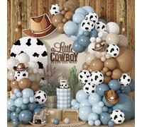 Cowboy Western Balloon Arch Kit, Dusty Blue Brown Double Stuffed Sand White Balloon Garland with Cow Print Balloons for Boys Western Cowboy Theme Birthday First Rodeo Baby Boy Shower Party Decorations