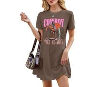 Cowboy Western Dress for Women: Vintage Rodeo Graphic Dresses Country Music Sundress Short Sleeve Cowgirl Outfits, Brown-a, XXL
