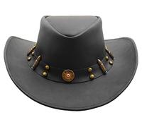Cowboy Western Genuine Leather Australian Bush Outback Style Hat HL0010 Black (as8, Alpha, l)
