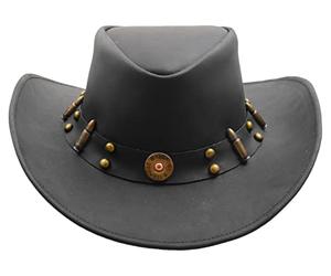 Cowboy Western Genuine Leather Australian Bush Outback Style Hat HL0010 Black (as8, Alpha, xx_l)