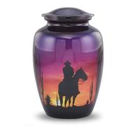 Cowboy Western Sunset Cremation Urn for Human Ashes - Large Horse Riding Funeral Urn - Handcrafted Adult Ashes Memorial Urn with Velvet Bag (Holds up to 210 lbs) - Immortal-Memories