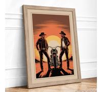 Cowboys and the Sunset Retro Framed Wall Art Print A1 (84.1×59.4cm) Oak, Wall Decor for Living Room, Bedroom, Office & Home, Ready to Hang, Art Gift
