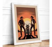 Cowboys and the Sunset Retro Framed Wall Art Print A1 (84.1×59.4cm) White, Wall Decor for Living Room, Bedroom, Office & Home, Ready to Hang, Art Gift