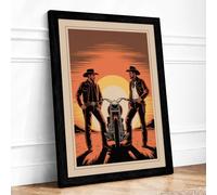 Cowboys and the Sunset Retro Framed Wall Art Print A4 (29.7×21cm) Black, Wall Decor for Living Room, Bedroom, Office & Home, Ready to Hang, Art Gift