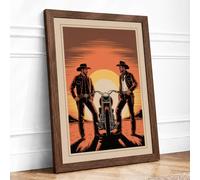 Cowboys and the Sunset Retro Framed Wall Art Print A4 (29.7×21cm) Walnut, Wall Decor for Living Room, Bedroom, Office & Home, Ready to Hang, Art Gift