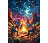 Cowboys Around A Desert Campfire Under 500 Pcs Jigsaw Puzzles Wildlife Pet Puzzles for Adults Teens Fun Family Game Team Building Stress Reducing Autumn Durable Cardboard 500 PCS