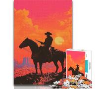 Cowboys at Sunset 1000 Piece Jigsaw Puzzle for Adults Teens,Brain Intelligence Challenge Addictive Toys for Home Decoration (38x26cm)