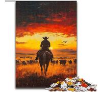 Cowboys at Sunset Jigsaw Puzzles for Adults, Educational Stress Relief Toy for Is Ideal As A Gift for The Whole Family 26x38cm