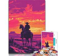 Cowboys at Sunset Jigsaw Puzzles for Teenagers 1000 Jigsaws,Challenging Game And Family Play Wall Decoration Unique Birthday And Xmas Gifts (38x26cm)