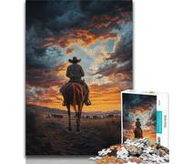 Cowboys at Sunset Puzzles for Teenagers Teens 1000pc Puzzle,Help The Brain Exercise Addictive Toys to Cultivate Patience A Work of Art (50x75cm)