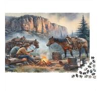 Cowboys Campfire Scene Jigsaws 1000 Pieces for Adults with No Two Pieces Alike Jigsaws 1000 Pieces for Brain Training And Stress Relief Toys for Adults 38x26cm/1000pcs