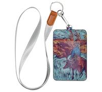 Cowboys in The Valley Leather Work id Badge Holder for Women with Lanyard and 3-Card Capacity Card Holder case for Office Shcool Hospital & Driver Licence