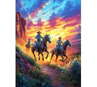 Cowboys on Horses in Magical Forest 500 Pieces Set Classic Jigsaw Puzzle Fairy Tale Scenery Cartoon Teen Fans 14-18 Yrs Brain Training Logic Skill Leisure Adventure Valentines Recycled Cardboard 500