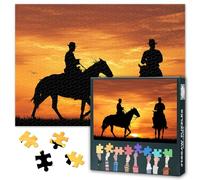 Cowboys on Horses Puzzles for Adults 1000 Pieces Cowboy at Sunset Challenging Puzzle as Gift for Game Party Nights Cowboys and Horses Jigsaw Puzzle Art for Adult House Decor 27.5"X19.7"