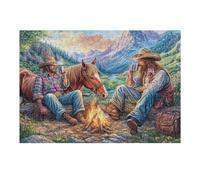 Cowboys Resting by Mountain River 300 Piece Jigsaw Puzzle for Adults Snow Day Activity Indoor Fun No Dust Pieces Great Gift for Neighbors 300 PCS
