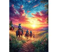 Cowboys Riding Horses at Sunset 1000 Pcs Jigsaw Puzzle Bundle Wildlife Pet Family Puzzle Lovers Fun Family Game Mindful Activity Spring Cardboard 1000 PCS