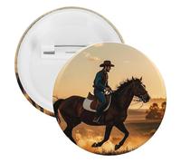 Cowboys Riding Horses Badge Metal Round Pins, Lightweight Brooch for Backpack, Fashion Button Pins Badge for Shirts, Jackets, Shawl Coat, Unisex, 5PCS, Tinplate, metal round pins