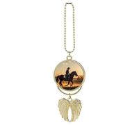 Cowboys Riding Horses Car Hanging Ornament Rear View Mirror Pendant Lucky Presents Hanging Ornament Funny Car Pendant for Office Auto Home Decoration Golden-style