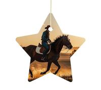 Cowboys Riding Horses Ceramic Christmas Star Ornaments - 2.7 Inch Rustic Star Xmas Tree Decor with Hanging String, Personalized Vintage Double-Sided Holiday Party Decorations for Xmas Gifts
