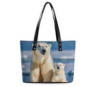 Cowboys Riding Horses Leather Tote Bag for Women Top Handle Purses Handbags Casual Work Tote Travel Shoulder Bag, 2 Polar Bears, 29*34*14cm