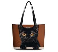 Cowboys Riding Horses Leather Tote Bag for Women Top Handle Purses Handbags Casual Work Tote Travel Shoulder Bag, Cute Peeping Black Cat, 29*34*14cm