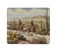 Cowboys Riding Horses Printed Gaming Mouse Pad 12x10 Inches, Non-Slip Rubber Base Laptop Mousepad Desk Mat with Stitched Edges for Gamer, Office, Home