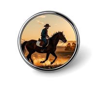Cowboys Riding Horses Round Badge Cute Enamel Lapel Pin Brooches Button Pin Personalized Clothing Decoration Unisex Badge Holder Hats Bags Shirts Decor