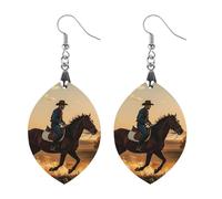 Cowboys Riding Horses Wooden Earrings for Women, Vintage Elegant Wood Jewelry, Lightweight Earrings for Wedding, Party, Everyday Jewelry Gift, Apricot shaped, Wood, wood