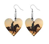 Cowboys Riding Horses Wooden Earrings for Women, Vintage Elegant Wood Jewelry, Lightweight Earrings for Wedding, Party, Everyday Jewelry Gift, Star, Wood, wood