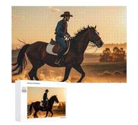 Cowboys Riding Horses Wooden Puzzles for Adults 1000 PCS Unique Shape Puzzles Wall Art Home Decor for Puzzle Lovers, Family, Friend Creative Gift Toys