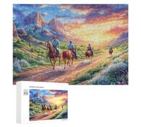 Cowboys Riding Through Sunset Mountains 300 Piece Jigsaw Puzzle for Teens 14+ Party Game Logic Thinking Gift for Social Gathering 300 PCS
