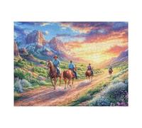 Cowboys Riding Through Sunset Mountains 500 Piece Jigsaw Puzzle Pack Teens Beginners Cognitive Development Puzzle Fans Group Play High-grade Rigid Cardboard 500 PCS